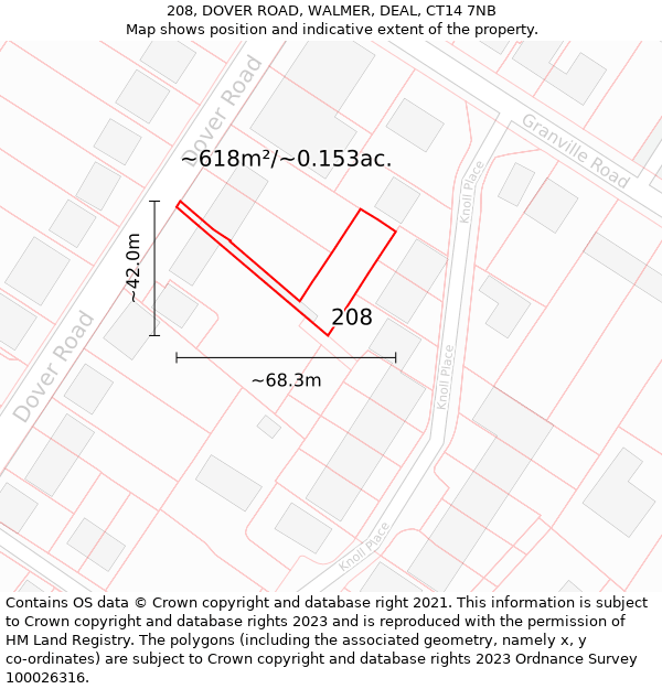 208, DOVER ROAD, WALMER, DEAL, CT14 7NB: Plot and title map