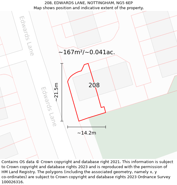 208, EDWARDS LANE, NOTTINGHAM, NG5 6EP: Plot and title map