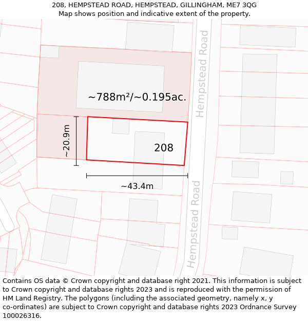 208, HEMPSTEAD ROAD, HEMPSTEAD, GILLINGHAM, ME7 3QG: Plot and title map