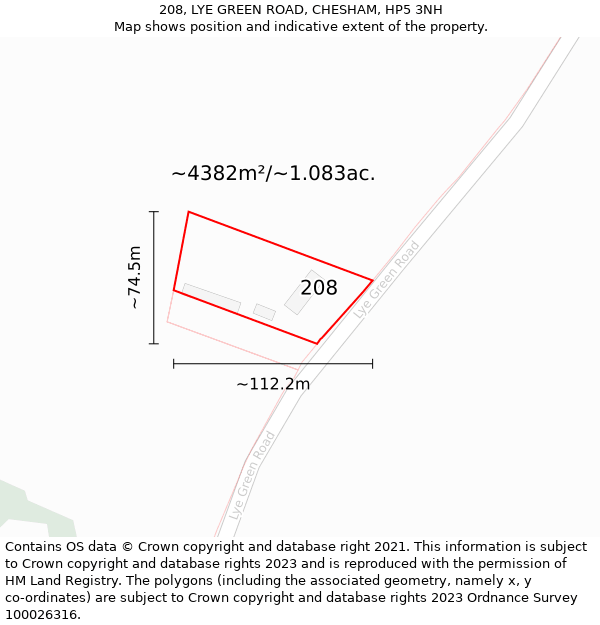 208, LYE GREEN ROAD, CHESHAM, HP5 3NH: Plot and title map