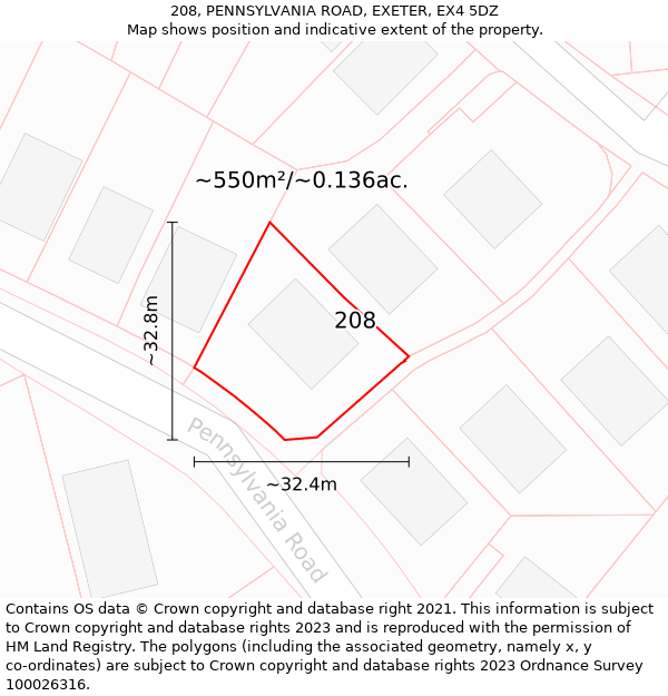 208, PENNSYLVANIA ROAD, EXETER, EX4 5DZ: Plot and title map