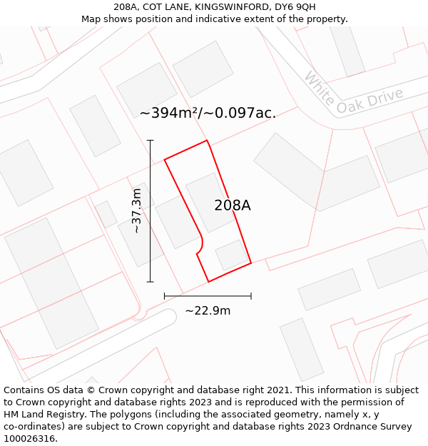 208A, COT LANE, KINGSWINFORD, DY6 9QH: Plot and title map