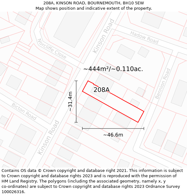 208A, KINSON ROAD, BOURNEMOUTH, BH10 5EW: Plot and title map