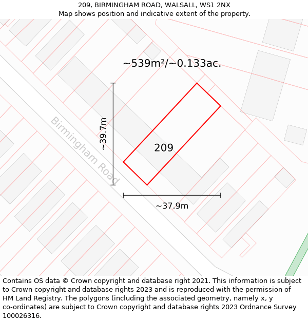 209, BIRMINGHAM ROAD, WALSALL, WS1 2NX: Plot and title map