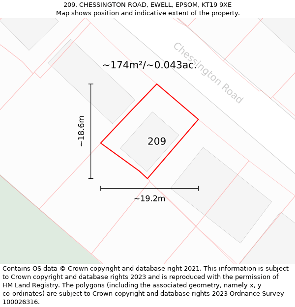 209, CHESSINGTON ROAD, EWELL, EPSOM, KT19 9XE: Plot and title map