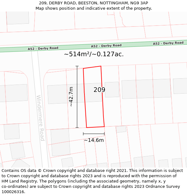 209, DERBY ROAD, BEESTON, NOTTINGHAM, NG9 3AP: Plot and title map