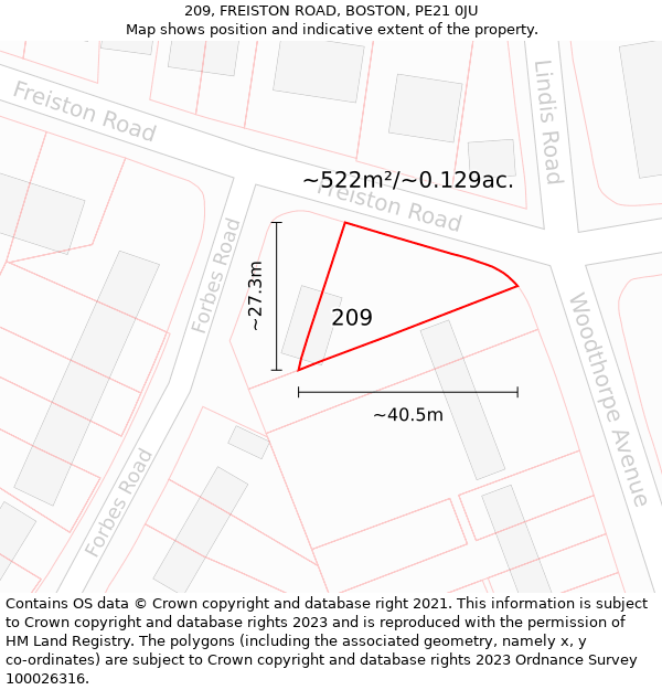 209, FREISTON ROAD, BOSTON, PE21 0JU: Plot and title map