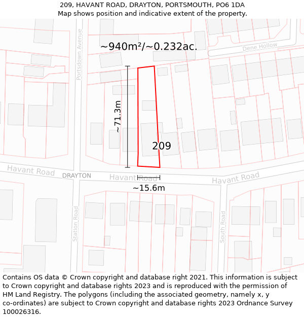 209, HAVANT ROAD, DRAYTON, PORTSMOUTH, PO6 1DA: Plot and title map