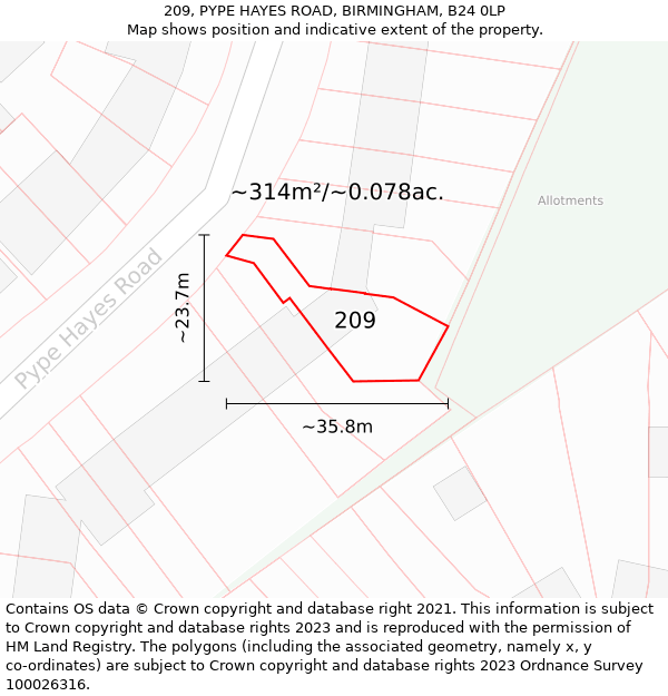 209, PYPE HAYES ROAD, BIRMINGHAM, B24 0LP: Plot and title map