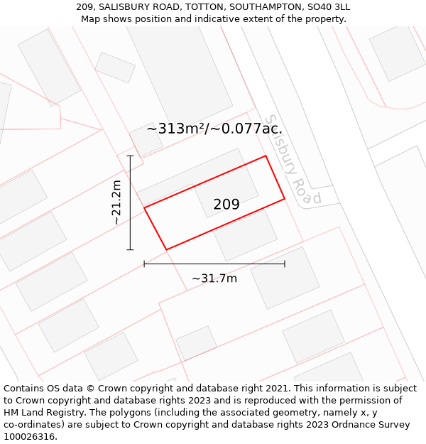 209, SALISBURY ROAD, TOTTON, SOUTHAMPTON, SO40 3LL: Plot and title map