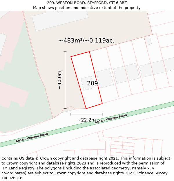 209, WESTON ROAD, STAFFORD, ST16 3RZ: Plot and title map