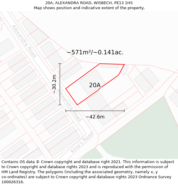 20A, ALEXANDRA ROAD, WISBECH, PE13 1HS: Plot and title map