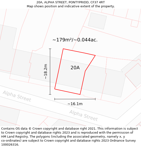 20A, ALPHA STREET, PONTYPRIDD, CF37 4RT: Plot and title map