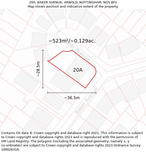 20A, BAKER AVENUE, ARNOLD, NOTTINGHAM, NG5 8FU: Plot and title map