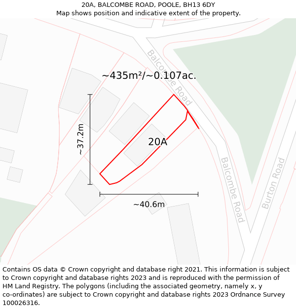 20A, BALCOMBE ROAD, POOLE, BH13 6DY: Plot and title map