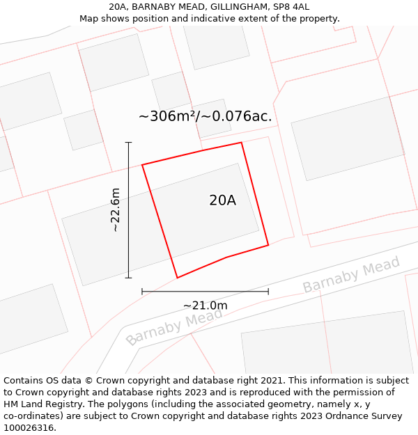 20A, BARNABY MEAD, GILLINGHAM, SP8 4AL: Plot and title map