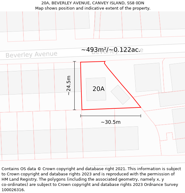 20A, BEVERLEY AVENUE, CANVEY ISLAND, SS8 0DN: Plot and title map