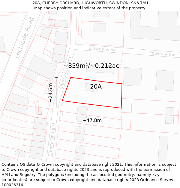 20A, CHERRY ORCHARD, HIGHWORTH, SWINDON, SN6 7AU: Plot and title map