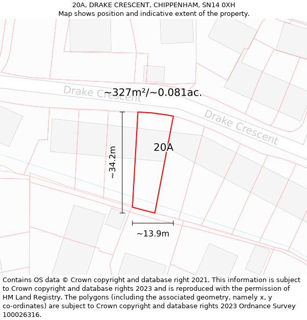 20A, DRAKE CRESCENT, CHIPPENHAM, SN14 0XH: Plot and title map