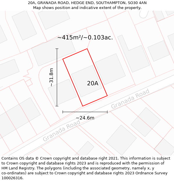 20A, GRANADA ROAD, HEDGE END, SOUTHAMPTON, SO30 4AN: Plot and title map