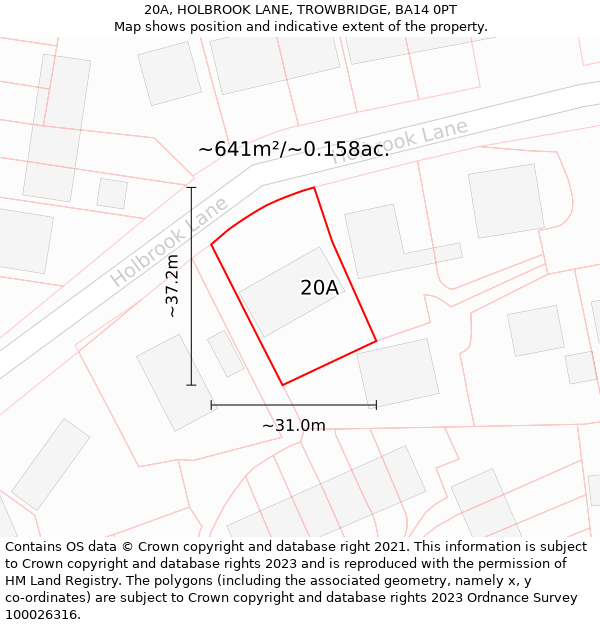 20A, HOLBROOK LANE, TROWBRIDGE, BA14 0PT: Plot and title map