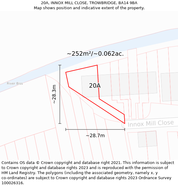 20A, INNOX MILL CLOSE, TROWBRIDGE, BA14 9BA: Plot and title map