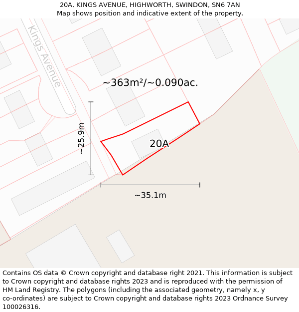 20A, KINGS AVENUE, HIGHWORTH, SWINDON, SN6 7AN: Plot and title map