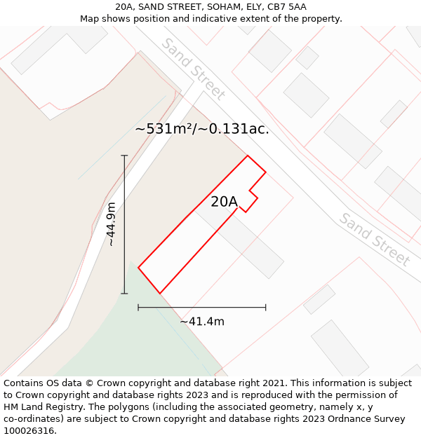 20A, SAND STREET, SOHAM, ELY, CB7 5AA: Plot and title map