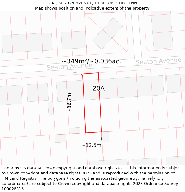 20A, SEATON AVENUE, HEREFORD, HR1 1NN: Plot and title map