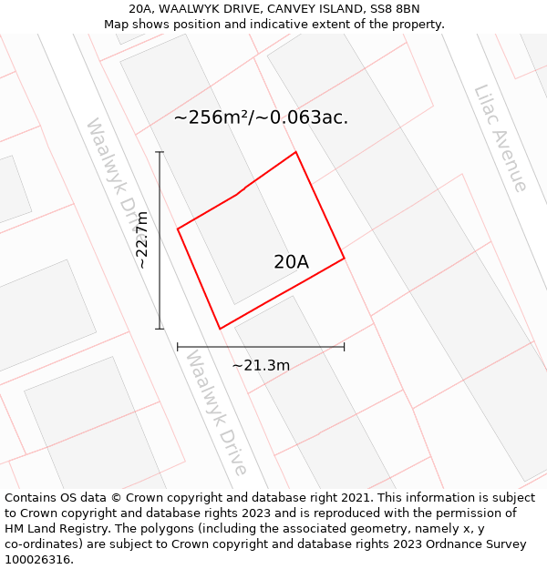 20A, WAALWYK DRIVE, CANVEY ISLAND, SS8 8BN: Plot and title map