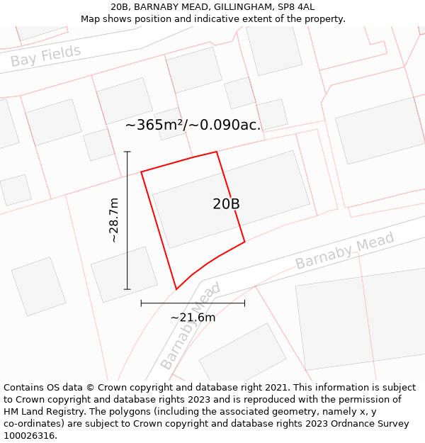 20B, BARNABY MEAD, GILLINGHAM, SP8 4AL: Plot and title map