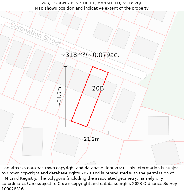 20B, CORONATION STREET, MANSFIELD, NG18 2QL: Plot and title map