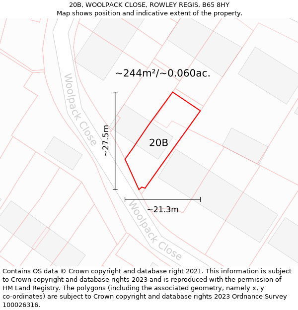 20B, WOOLPACK CLOSE, ROWLEY REGIS, B65 8HY: Plot and title map