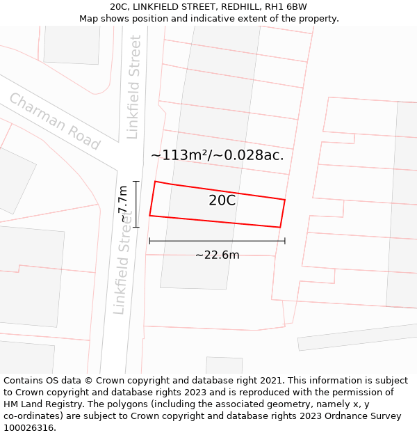 20C, LINKFIELD STREET, REDHILL, RH1 6BW: Plot and title map