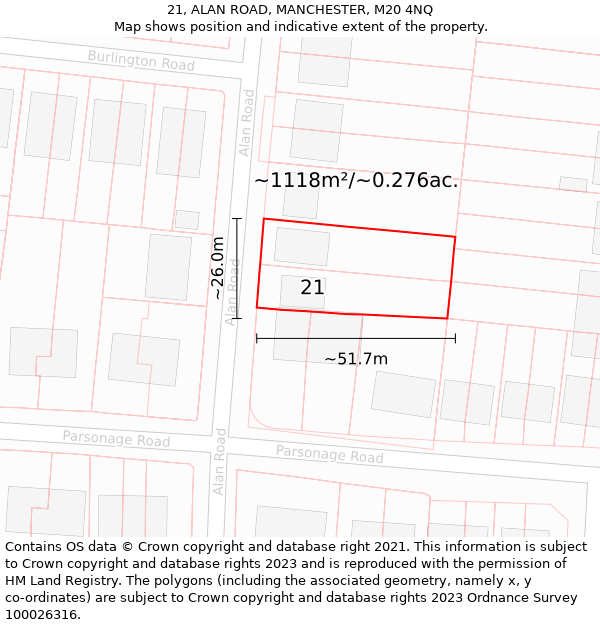 21, ALAN ROAD, MANCHESTER, M20 4NQ: Plot and title map