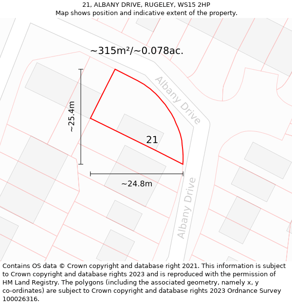 21, ALBANY DRIVE, RUGELEY, WS15 2HP: Plot and title map