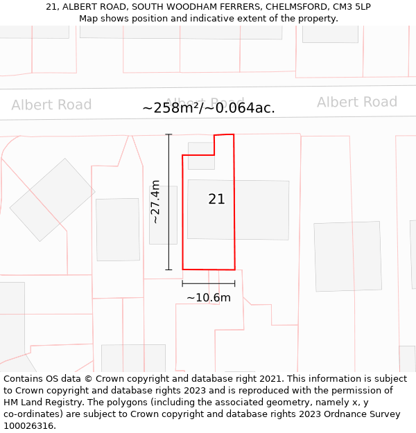 21, ALBERT ROAD, SOUTH WOODHAM FERRERS, CHELMSFORD, CM3 5LP: Plot and title map