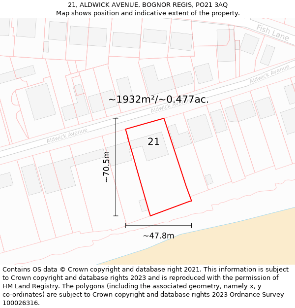 21, ALDWICK AVENUE, BOGNOR REGIS, PO21 3AQ: Plot and title map