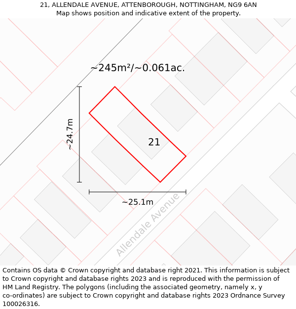 21, ALLENDALE AVENUE, ATTENBOROUGH, NOTTINGHAM, NG9 6AN: Plot and title map