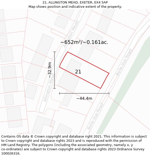 21, ALLINGTON MEAD, EXETER, EX4 5AP: Plot and title map