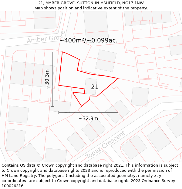 21, AMBER GROVE, SUTTON-IN-ASHFIELD, NG17 1NW: Plot and title map