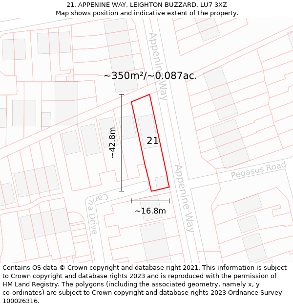 21, APPENINE WAY, LEIGHTON BUZZARD, LU7 3XZ: Plot and title map