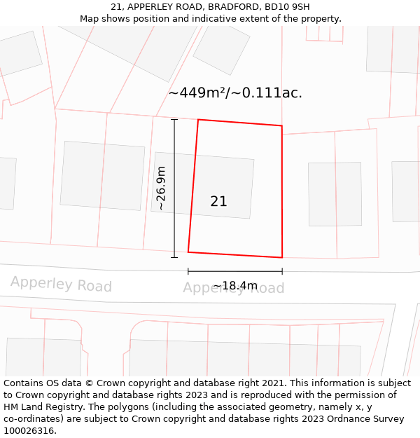 21, APPERLEY ROAD, BRADFORD, BD10 9SH: Plot and title map