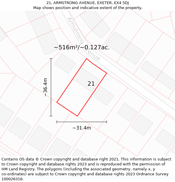 21, ARMSTRONG AVENUE, EXETER, EX4 5DJ: Plot and title map