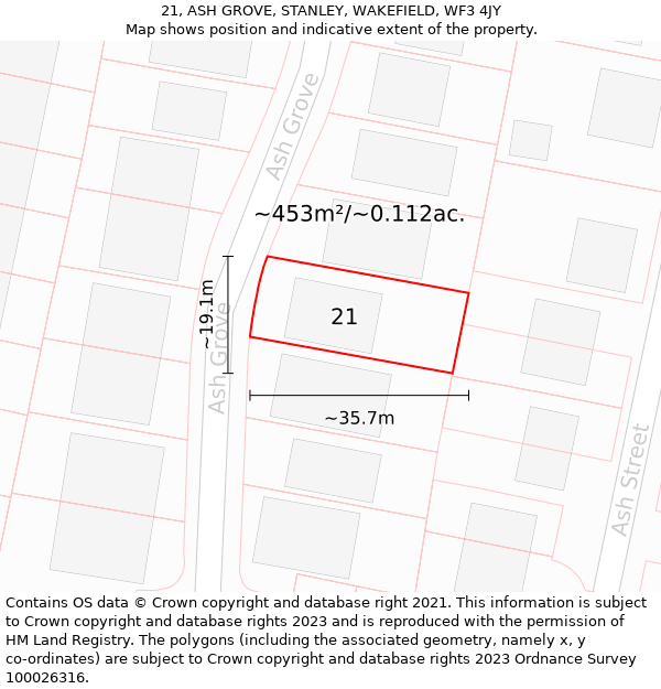 21, ASH GROVE, STANLEY, WAKEFIELD, WF3 4JY: Plot and title map