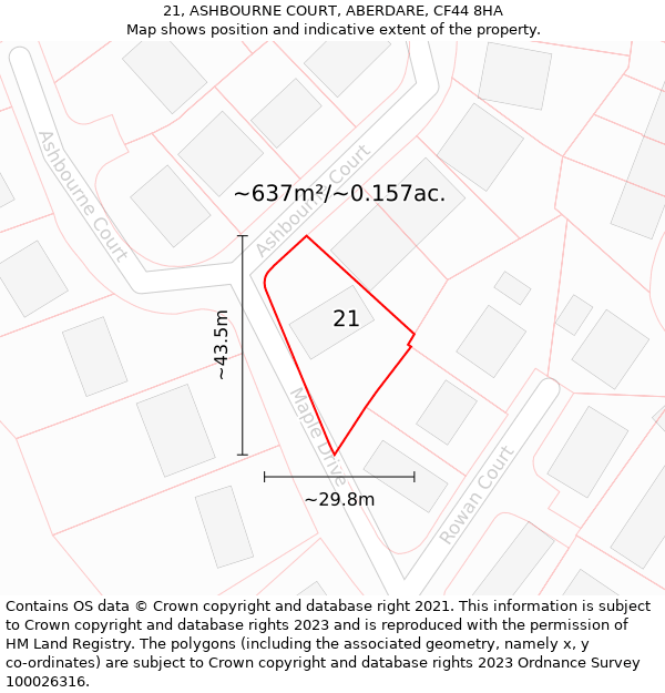 21, ASHBOURNE COURT, ABERDARE, CF44 8HA: Plot and title map