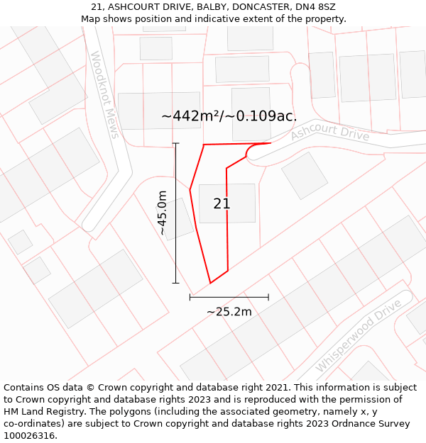 21, ASHCOURT DRIVE, BALBY, DONCASTER, DN4 8SZ: Plot and title map