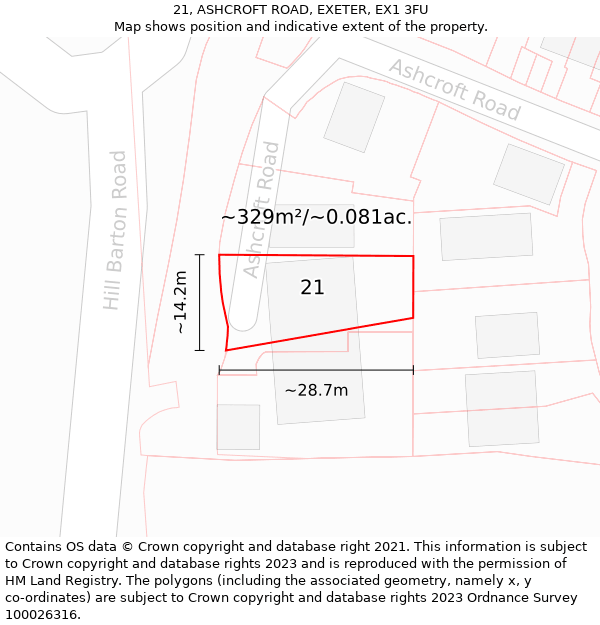 21, ASHCROFT ROAD, EXETER, EX1 3FU: Plot and title map