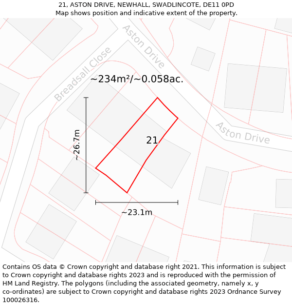 21, ASTON DRIVE, NEWHALL, SWADLINCOTE, DE11 0PD: Plot and title map