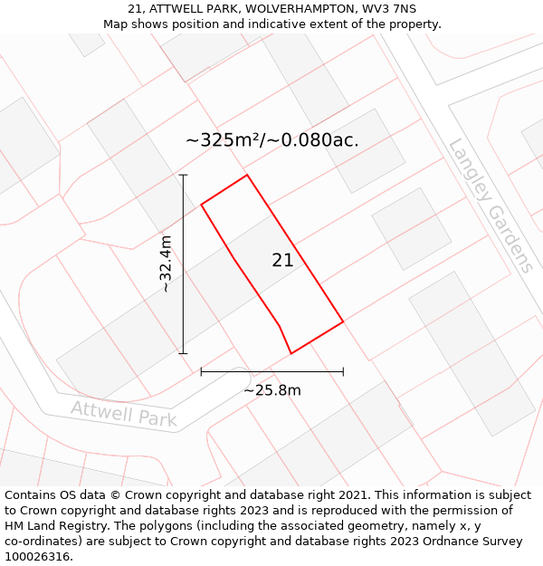 21, ATTWELL PARK, WOLVERHAMPTON, WV3 7NS: Plot and title map